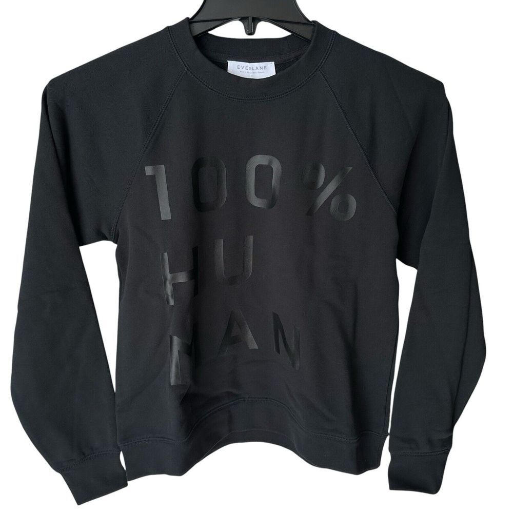 NWT EVERLANE The Human Large Print Crewneck Sweatshirt size small Black On Black